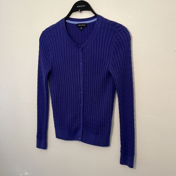 LORD AND TAYLOR Plaited Knit Cotton Long Sleeve Cardigan, Purple- Medium - Picture 3 of 8